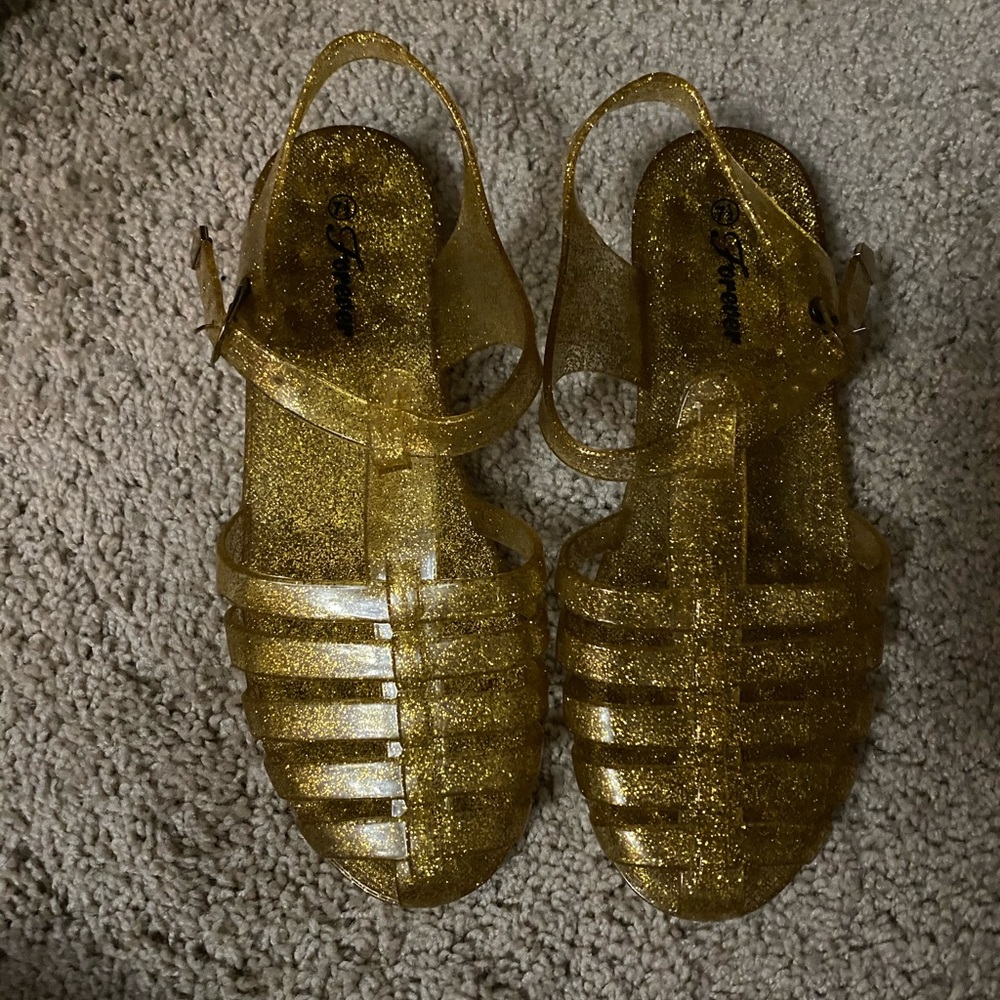 Gold Sparkle Jelly Shoes Gem
